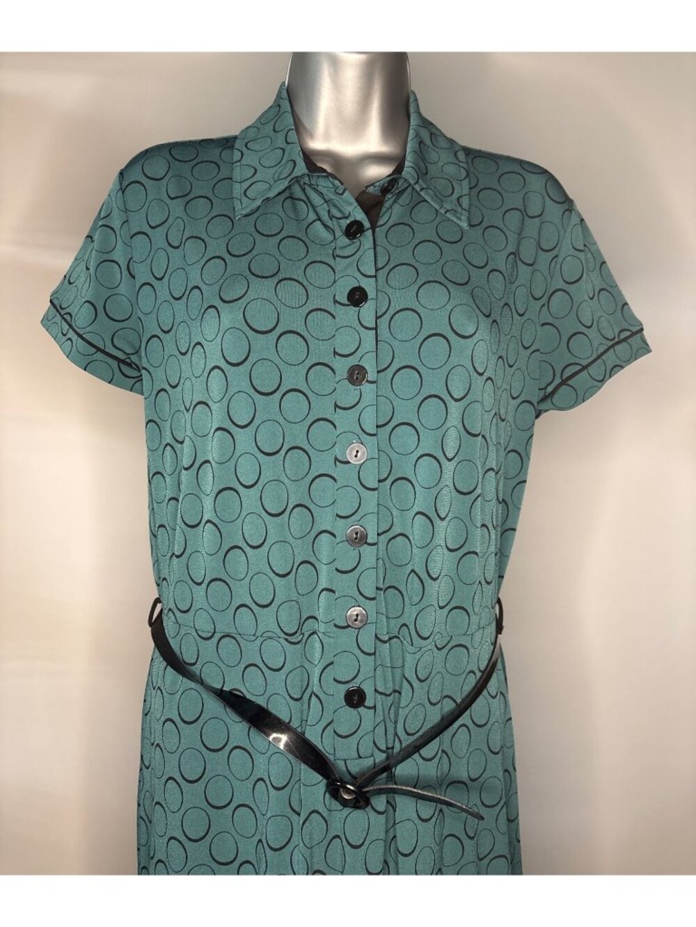 APT. 9 Teal Polka Dot Dress Y2K Women's Size PM Vintage Midi Waist Dress - Picture 3 of 14